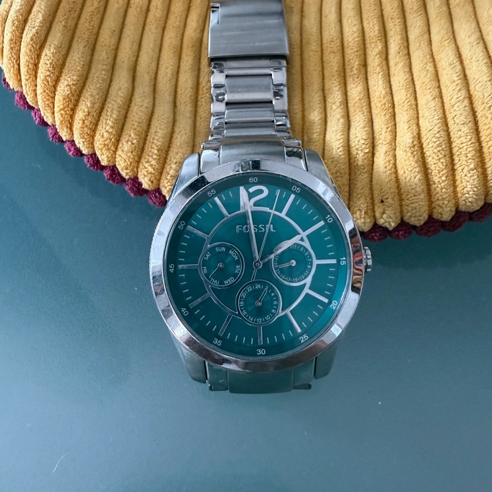 Fossil Silver Watch with Teal Dial - Picture 2 of 5